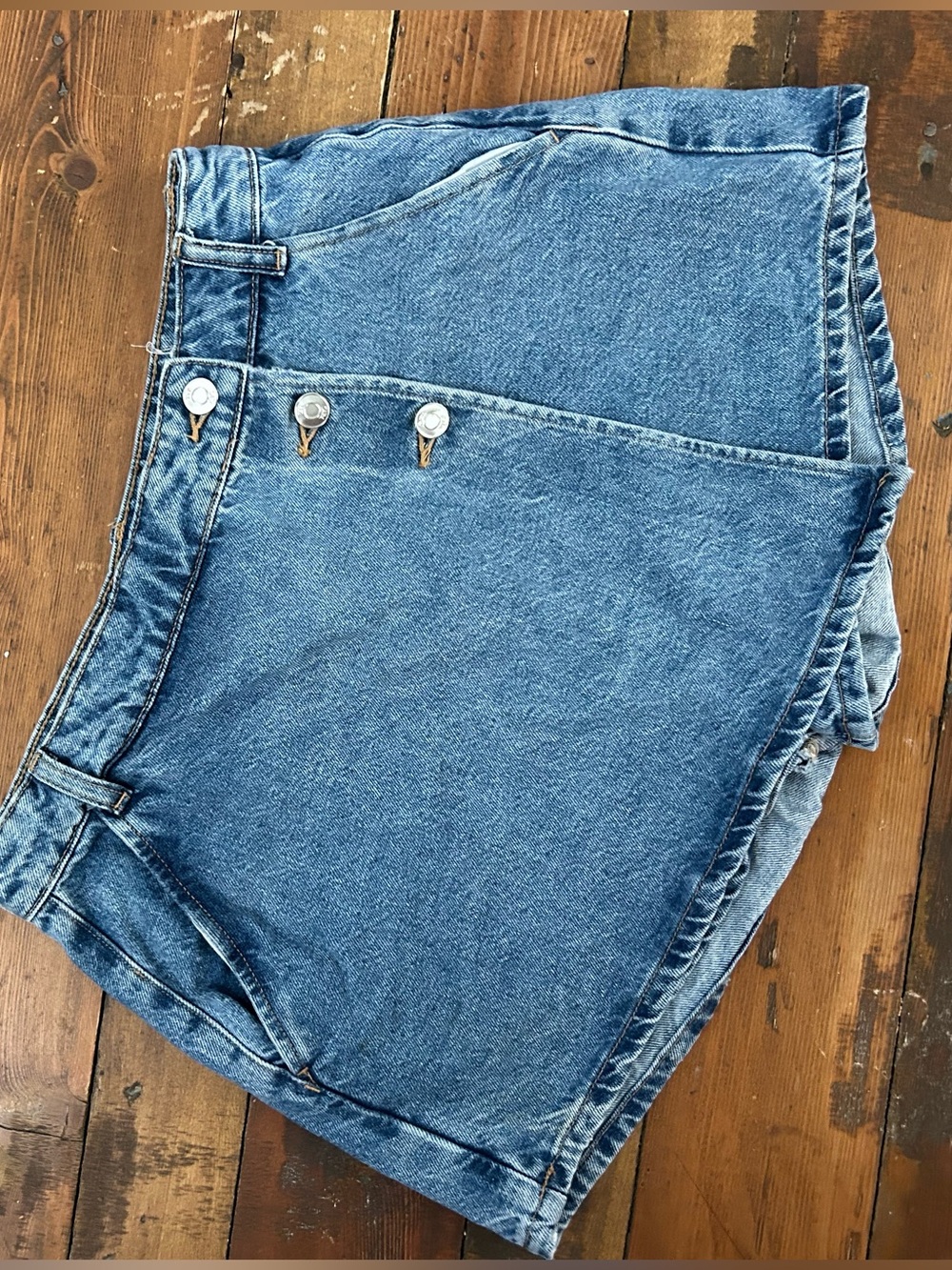 High-Waist Button Front Denim Skort - Blue